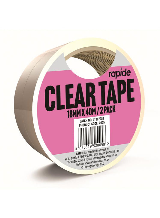 Rapide Clear Tape 18MM X 40M - 2PK