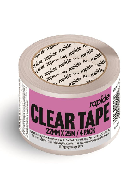 Rapide Clear Tape 22MM X 25M- 4PK