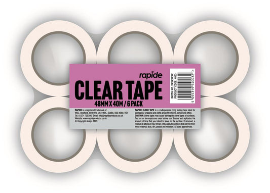 Rapide Clear Tape 48MM X 40M- 6PK (Flat Pack)